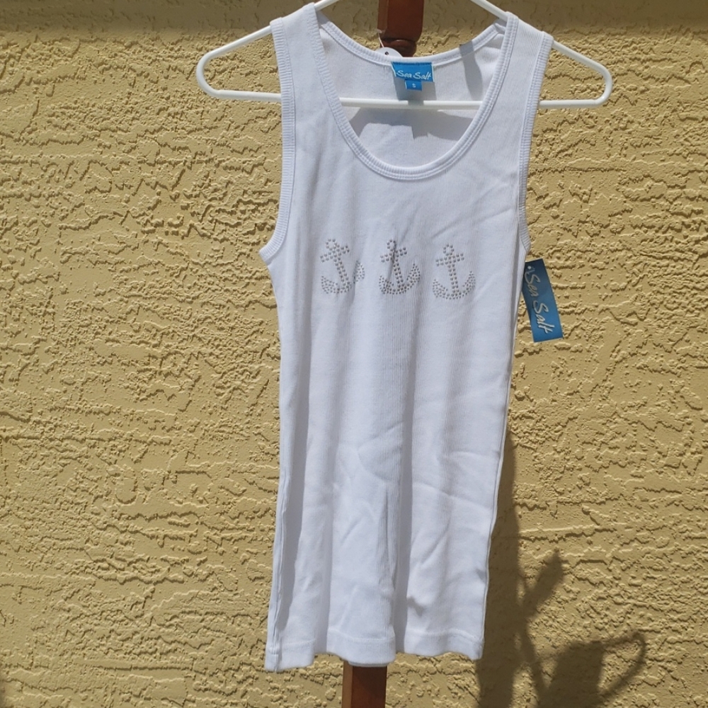 NWT White Ribbed Tank W/Anchors Size Small
